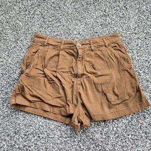 Free People Billie Chino Rust-Tone Pleated High-Waist Shorts Size 10 Brown